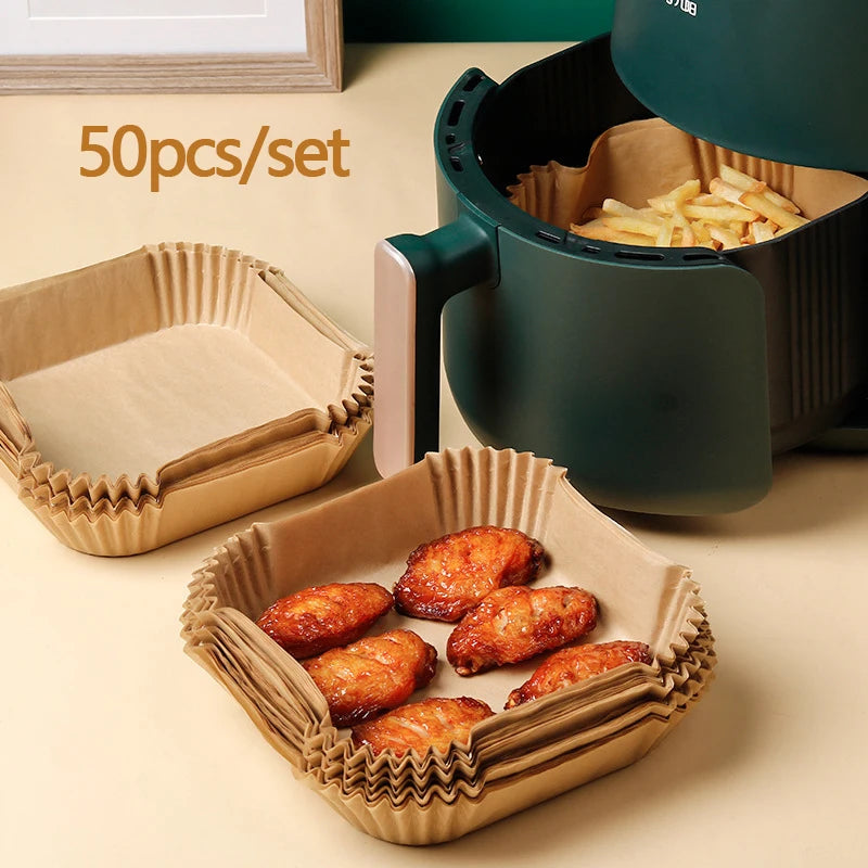 50 Eco-Friendly Air Fryer Disposable Paper Liners - Nonstick Baking Mats for Easy Cleanup and Versatile Cooking