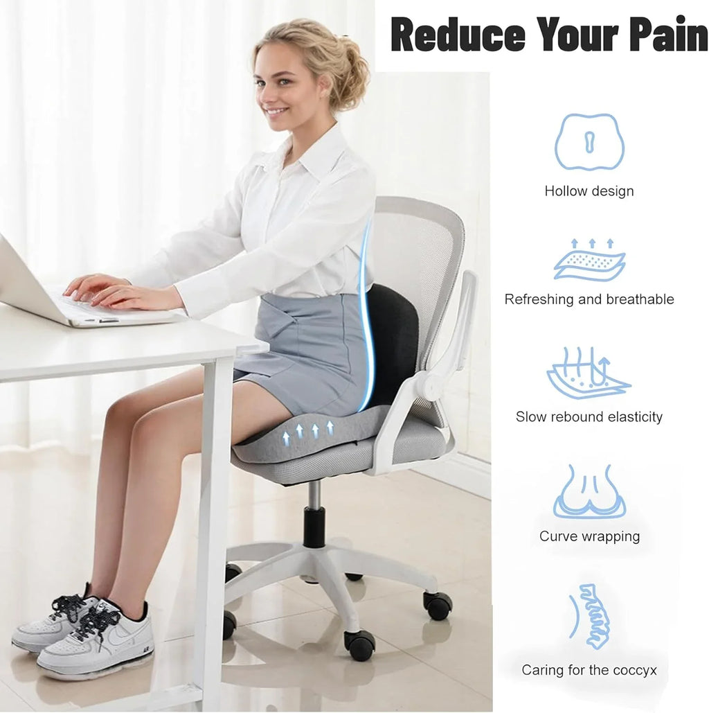 Ultimate Comfort Memory Foam Seat Cushion & Backrest for Office and Car - Ergonomic Support for Pain Relief