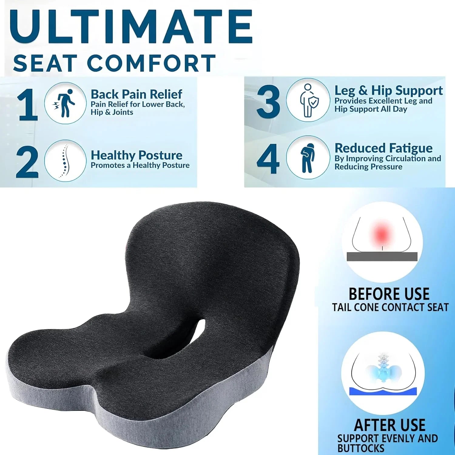 Ultimate Comfort Memory Foam Seat Cushion & Backrest for Office and Car - Ergonomic Support for Pain Relief