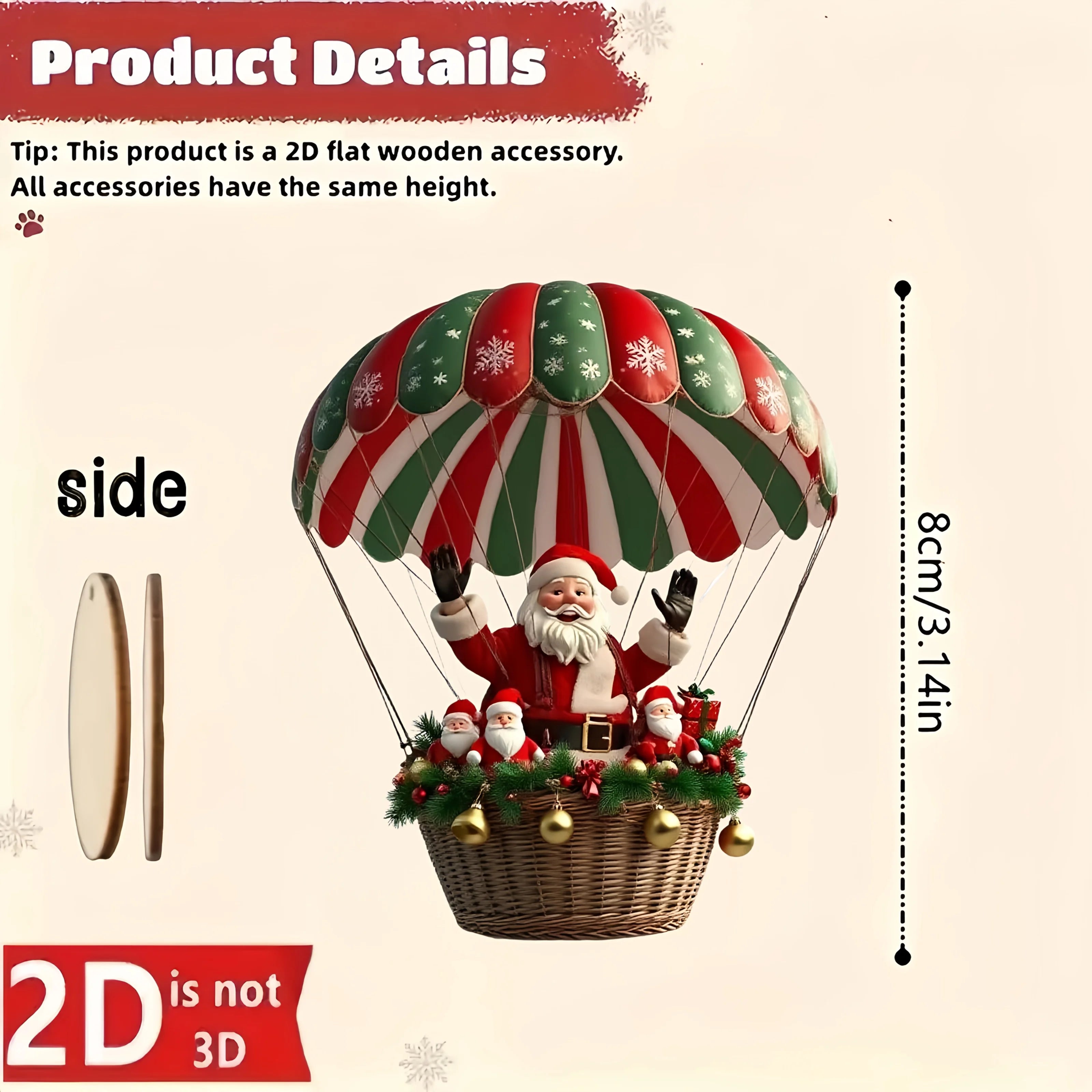 10-Piece Christmas Wooden Hot Air Balloon & Santa Claus 2D Flat Pendant Set - Perfect Holiday Tree Decorations & Gifts!