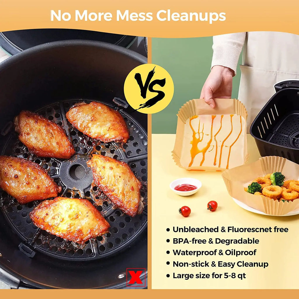 50 Eco-Friendly Air Fryer Disposable Paper Liners - Nonstick Baking Mats for Easy Cleanup and Versatile Cooking